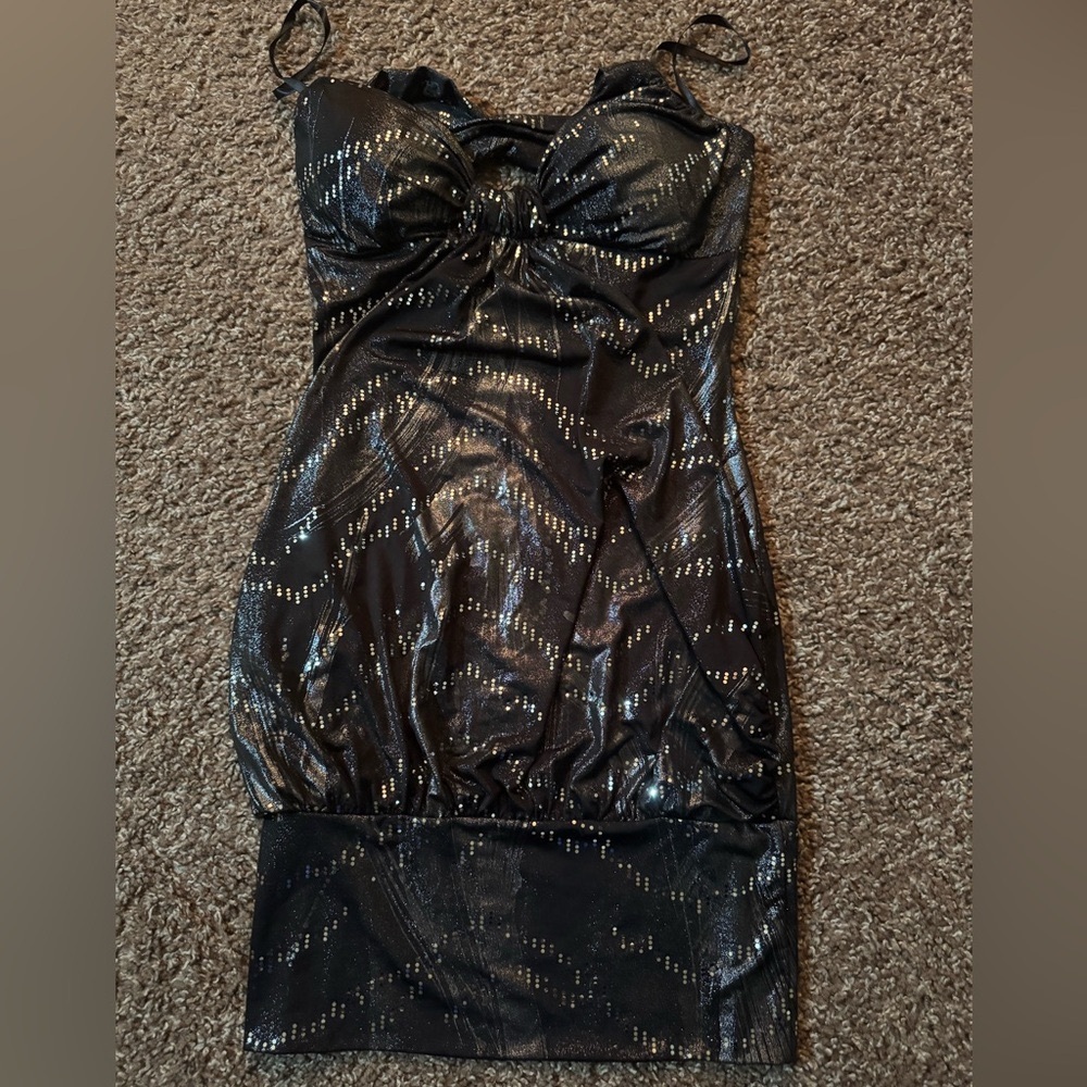 Deb Strapless Black Dress with Silver Accents